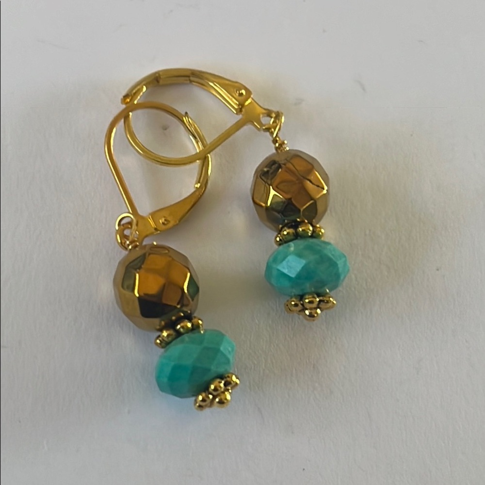 Turquoise w Gold Pyrite Earrings